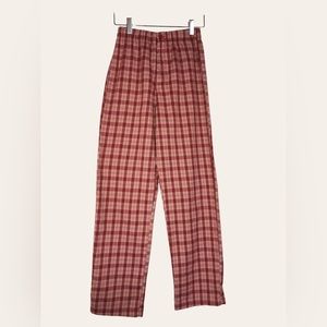 High Rise Red Plaid Trousers (Button Front)